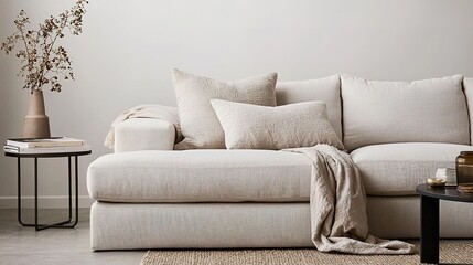 Cozy modern living room design with soft neutral tones indoor space contemporary aesthetic
