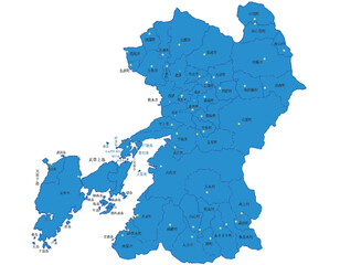 Obraz premium 熊本県 地図 ブルー 斑点 イラスト