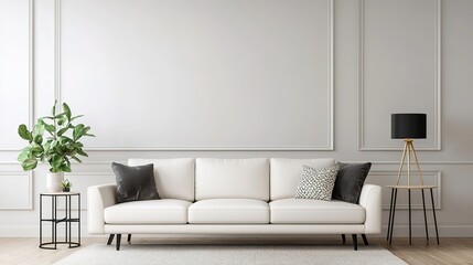 Modern minimalist living room design with white sofa elegant atmosphere contemporary style indoor cozy view