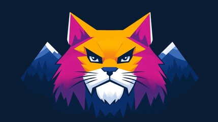 Abstract rendering of a mountain lynx concept with vibrant color gradients and minimalist pixel style artwork in the center on deep dark blue background