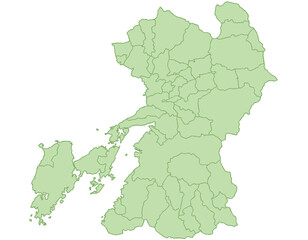 熊本県　地図　黄緑　イラスト