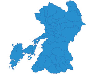 熊本県　地図　ブルー　イラスト