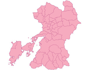 熊本県　地図　ピンク　イラスト