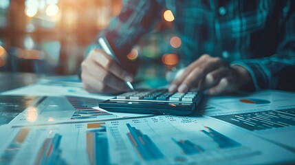 Naklejka premium Business Financing Accounting Banking Concept, Businessman doing finances and calculating financial report with business graph growth cahrt, finance and investment concept