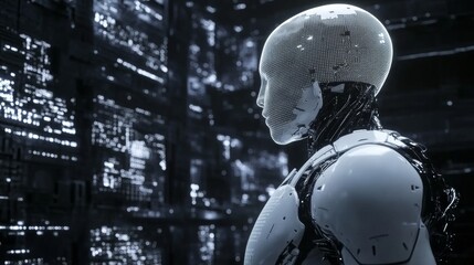 Ai robot connection: exploring futuristic technology and digital innovation with cybernetic humanoid on abstract background 