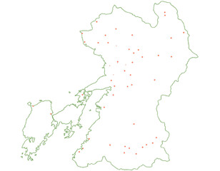 熊本県　地図　白　斑点　イラスト