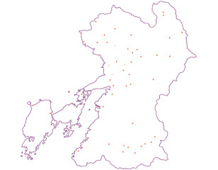 熊本県　地図　白　斑点　イラスト