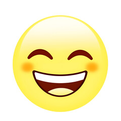 Fototapeta premium A bright yellow laughing emoji with eyes closed, expressing joy and amusement. Transparent background