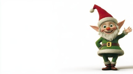 Cheerful Cartoon Elf Waving on White Background