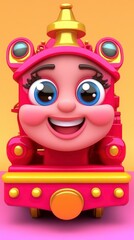 Cheerful Pink Cartoon Train Illustration with Large Eyes and Smiling Face