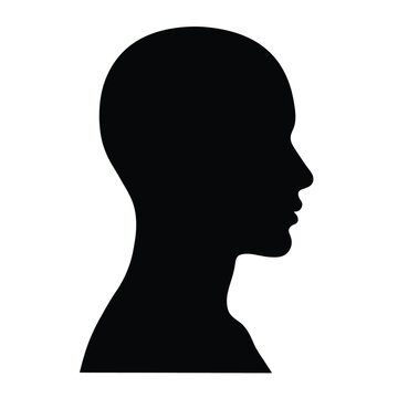 Human head silhouette. This image shows a representation of a human head in side view, emphasizing simplicity, structure, and anatomical detail. Vector clipart black illustration design.