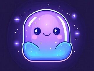 Cute Purple Pixel Art Space Blob with Glowing Blue Accents