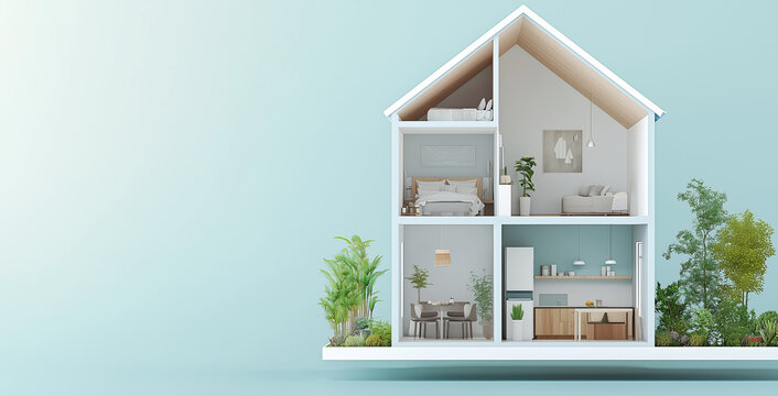 現代的な二階建て住宅の断面図