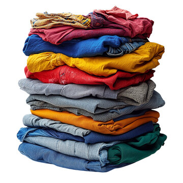 pile of dirty clothes folded on transparent background  