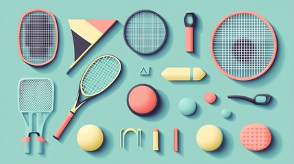 A harmonious composition of sporting goods in soft pastel tones and geometric simplicity