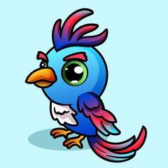 Obraz premium Birds character pets colored wings funny exotic flying action poses pictures. Animal bird character various colored illustration