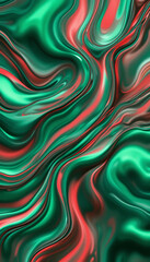 Fototapeta premium Abstract Swirling Emerald Green and Coral Liquid Design. AI Generated