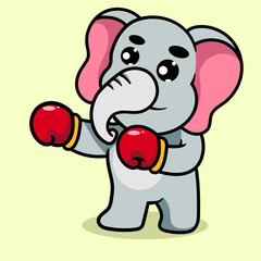 Cute Elephant Sport Exercise boxing Cartoon Illustration. Animal Nature Icon Concept Isolated Flat Cartoon Style for coloring page or education kids