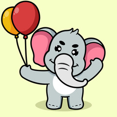 Cute Elephant Holding Coloring Balloons Cartoon Illustration. Animal Nature Icon Concept Isolated Flat Cartoon Style for coloring page or education kids