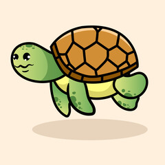 Cute Turtle Cartoon Illustration. Animal Nature Icon Concept Isolated Flat Cartoon Style for coloring page or education kids