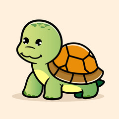 Cute Turtle Cartoon Illustration. Animal Nature Icon Concept Isolated Flat Cartoon Style for coloring page or education kids