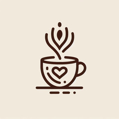 Coffee Cup Logo with Heart Steam &ndash; Caf&eacute; Line Art Design