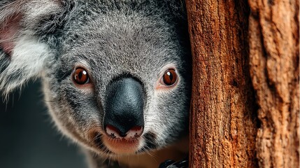 Obraz premium close up of a curious koala clinging to a tree trunk,photo stock