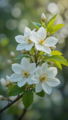 Fototapeta premium Soft light illuminates delicate white blossoms gently arranged. AI Generated
