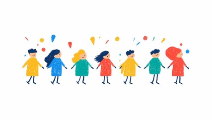 Fototapeta premium Diverse Children Holding Hands, Celebration, Happy kids of different ethnicities together