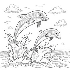 Naklejka premium Playful Dolphins Jumping Over Waves in a Stunning Marine Scene