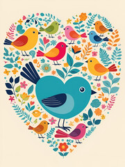 Obraz premium Vector illustration kids elements arranged in a heart: bird, wha