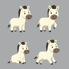 cute horse illustration with 4 kinds of poses