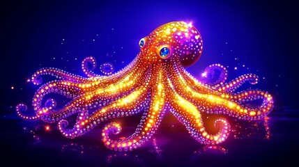 Enchanted Octopus Luminescence Captivating Marine Creature in Ethereal Light Underwater Glowing Tentacles Fantasy Sea Animal Deep Ocean Sparkle