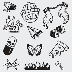 hand drawn Rebel elements collection, hand drawn sketch design. Vector illustration