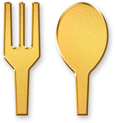 Gold Food Shop Icon – 3D Glossy Golden Storefront with Utensil Symbol Featuring Metallic Shine and Shadowed Style for Restaurants, Cafes, Online Menus, and Food Business Locations