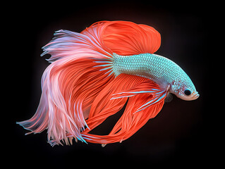 The moving moment beautiful siamese betta fish or dumbo betta splendens fighting fish in thailand on isolated black background. Thailand called Pla-kad or big ear fish. Colorful siamese fighting fish.