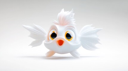Obraz premium Cute, 3D rendered white fish, expressive eyes and mouth. Playful, cartoonish design