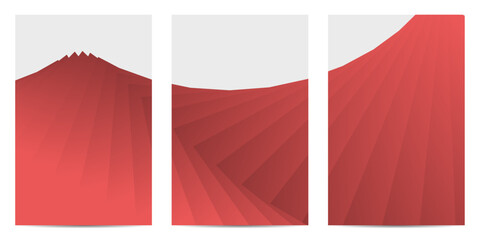 Three abstract background vectors are displayed side by side. The designs feature layered shades of red, creating depth and visual interest on the template page.