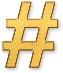 Obraz premium Gold Number Sign Icon – 3D Glossy Golden Hashtag Symbol with Metallic Shine and Shadowed Style for Social Media Tags, Content Categories, Trend Topics, and Digital Labeling Systems
