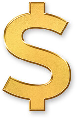Gold Dollar Sign Icon &ndash; 3D Glossy Golden &ldquo;$&rdquo; Symbol with Metallic Shine and Shadowed Style for Finance, Currency, Payment Systems, Online Shopping, and Economic Value Representation