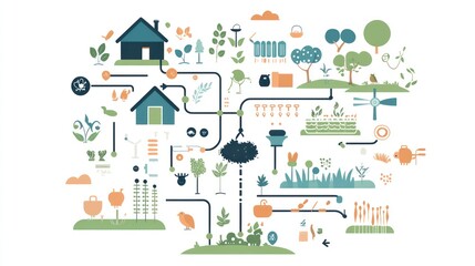 A concept map showing the connections between agricultural education, innovation, and technological advancements in farming 