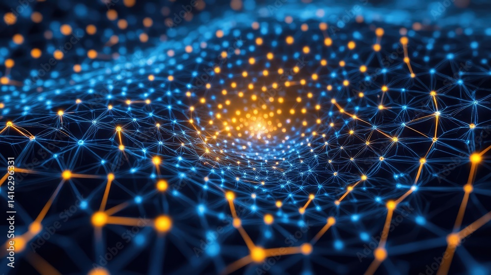 Poster stunning abstract representation of a digital data flow with vibrant colorful nodes and lines in a 3