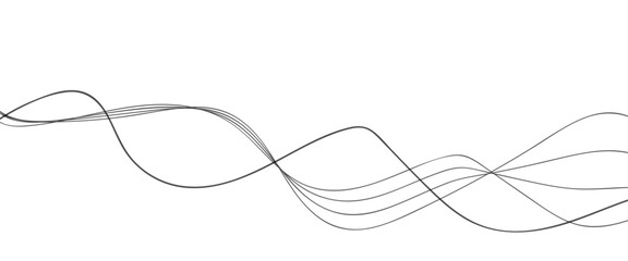 Abstract wavy black and white curved line on transparent background.