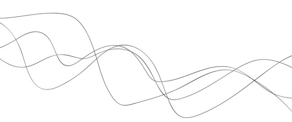 Abstract wavy black and white curved line on transparent background.