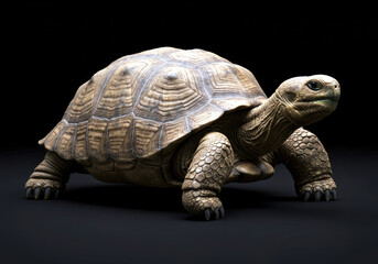 Obraz premium Realistic tortoise on a dark background, showcasing detailed shell textures and natural posture