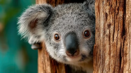 Obraz premium koala hanging onto a tree with a curious expression,stock photo