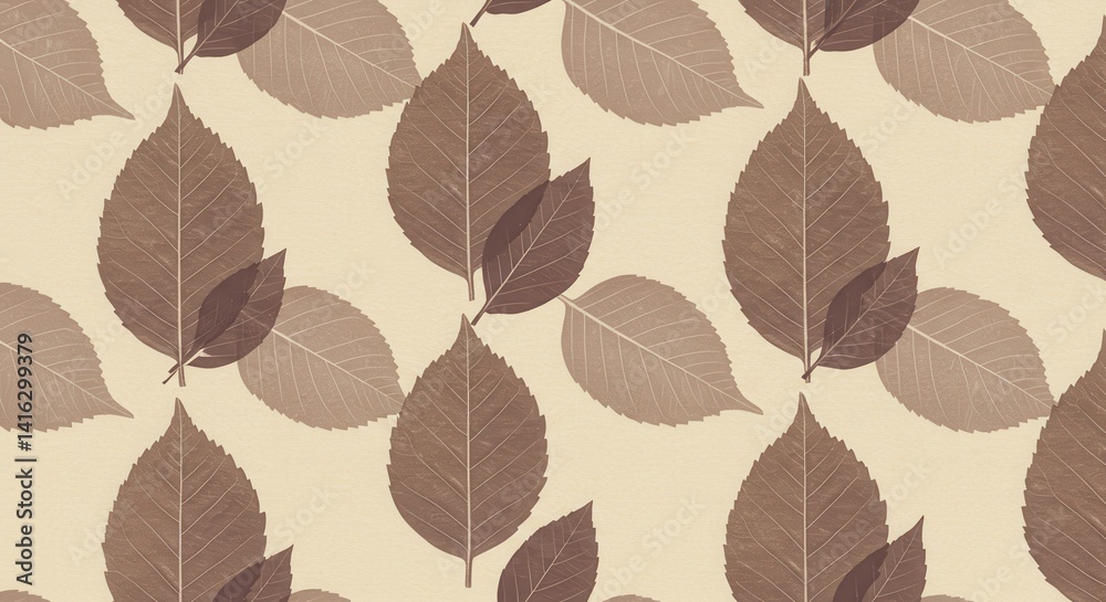 Poster repeating leaf pattern design in brown shades for textiles and wallpaper