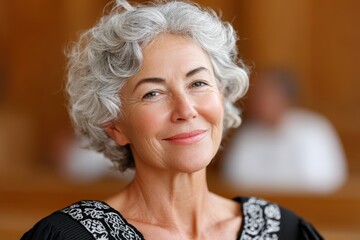 Emotional courtroom portrait celebrating the wisdom of a smiling elderly woman