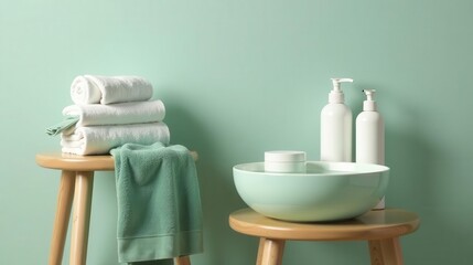 Serene Spa Setting with Soft Towels and Gentle Cleansing Products