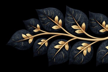 Golden  Navy Leaves Branch Design with Elegant Decor.